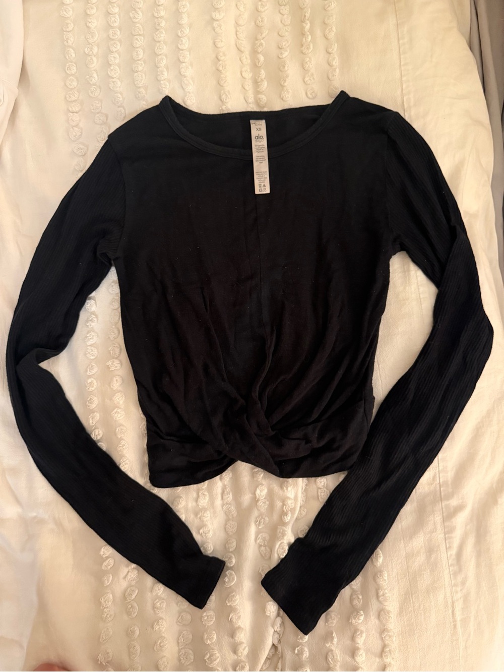 ALO Yoga Black Long Sleeve Twist-Hem Top